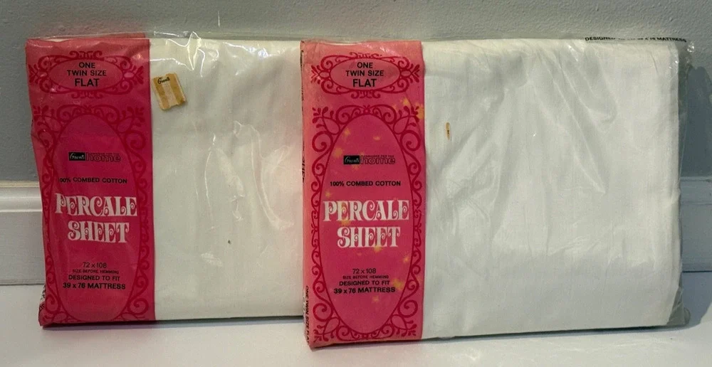 🛏️ Vintage Grants Home Percale Sheet Lot Twin Flat White 100% Cotton NOS